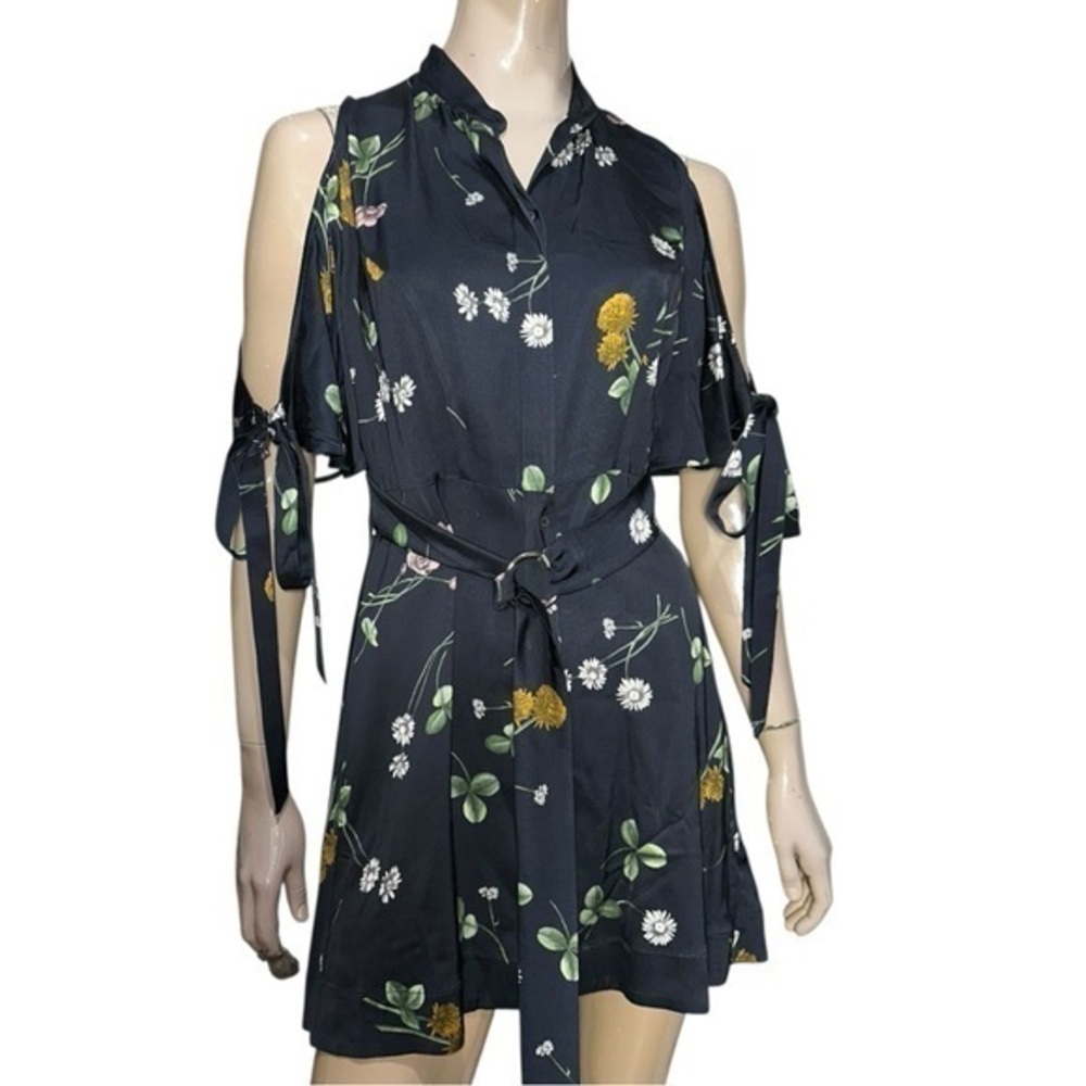 LOVER the Label Women’s 6 Blue Floral Button Down Belted Tie Sleeve Mini Dress
